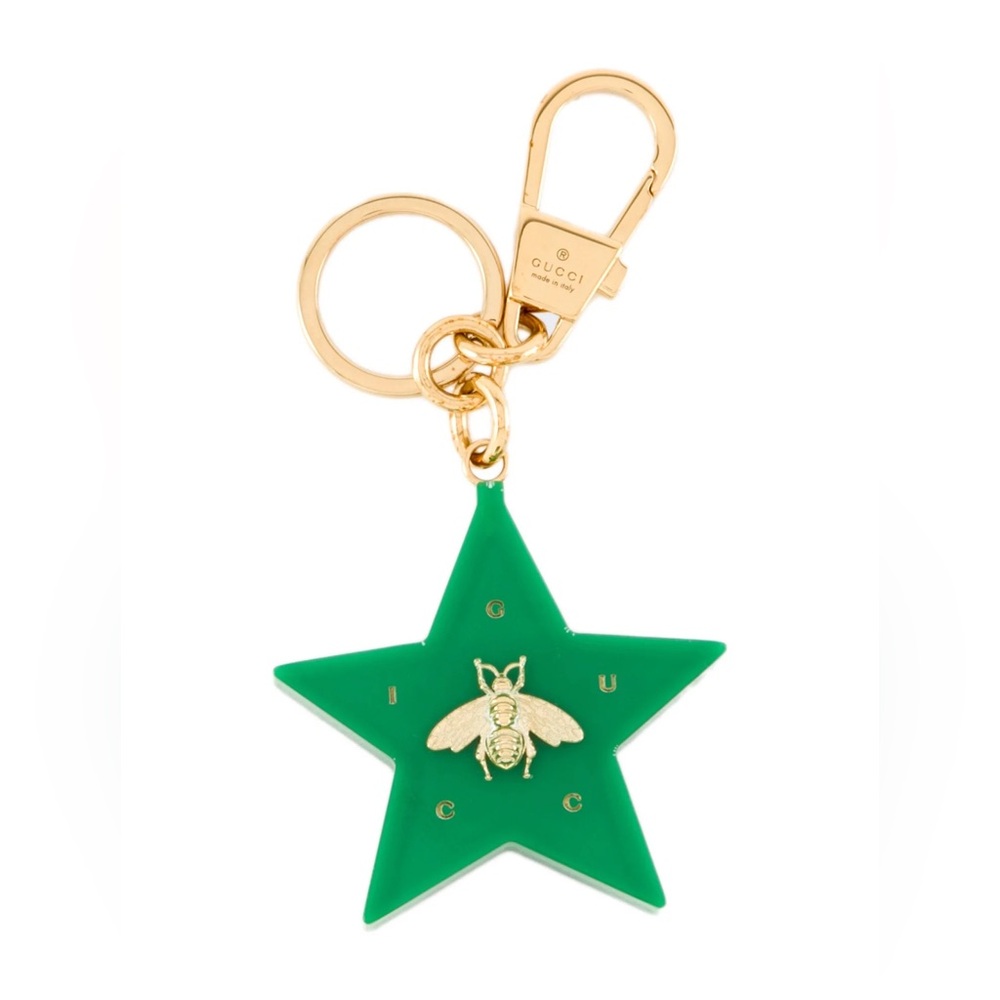 ⭐️🐝 GUCCI Star Bag Charm Keychain with Gold Bee | Green Plexiglass Gold Hardware - Picture 7 of 17